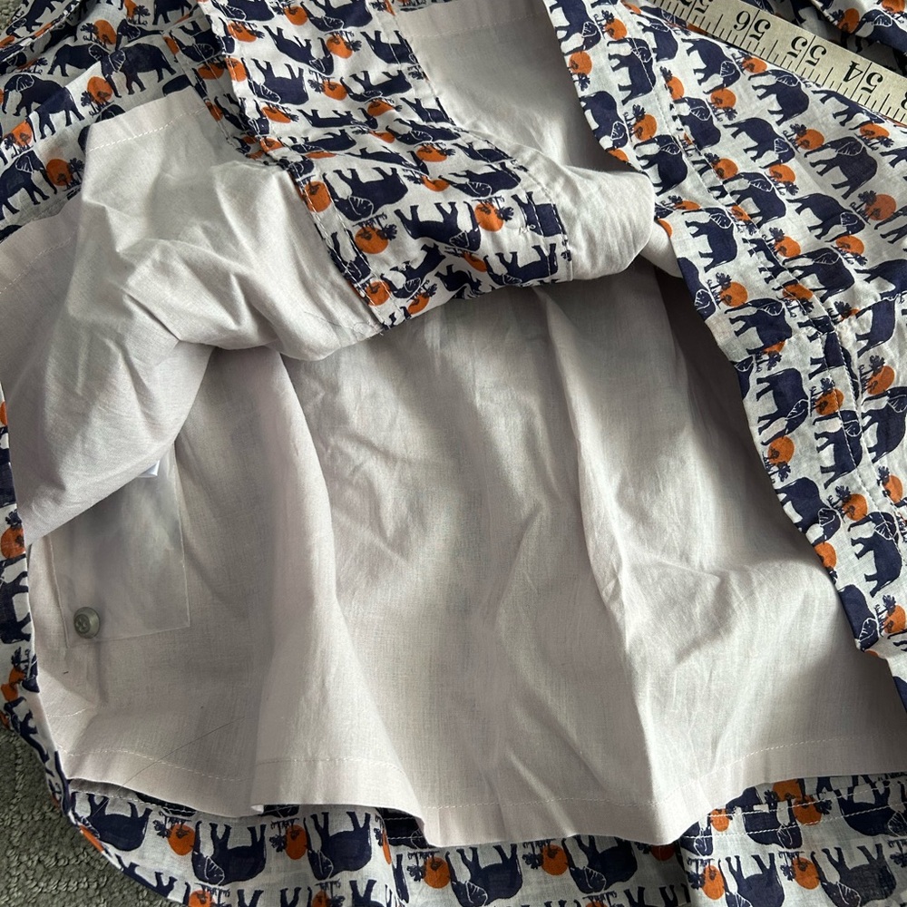 NWT BCBGeneration Strapless Elephant Print Dress Navy Orange Safari BUTTON Large - Picture 15 of 16